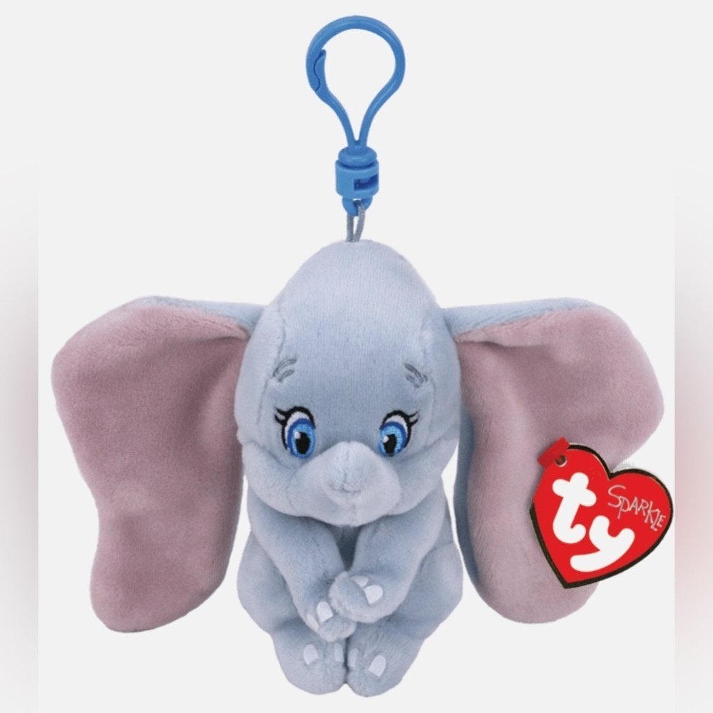 Official Disney Ty Beanie Babies Sparkle Elephant Plush with Blue and Pink NWT